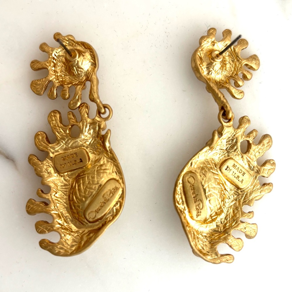 Oscar de la Renta • Gold & Crystal Cactus Drop Post Earrings - Picture 5 of 6